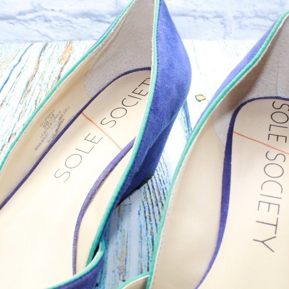 SOLE SOCIETY So Danna Blue Suede Open-toe Wedge Sandals Size 9 B - Picture 7 of 9